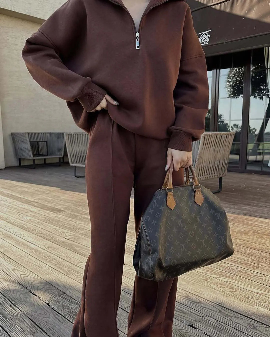 Half Zip Collar Oversized Sweatshirt & Wide Leg Sweatpants 2 Piece Loungewear Set