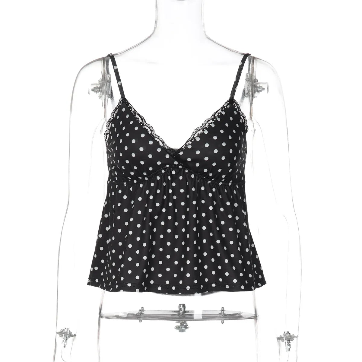 Polka Dot Lace Trim Cami Top