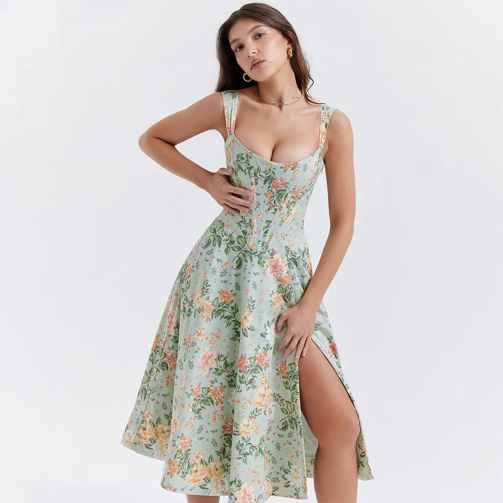 Floral Print Corset Midi Dress