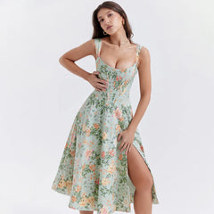 Floral Print Corset Midi Dress
