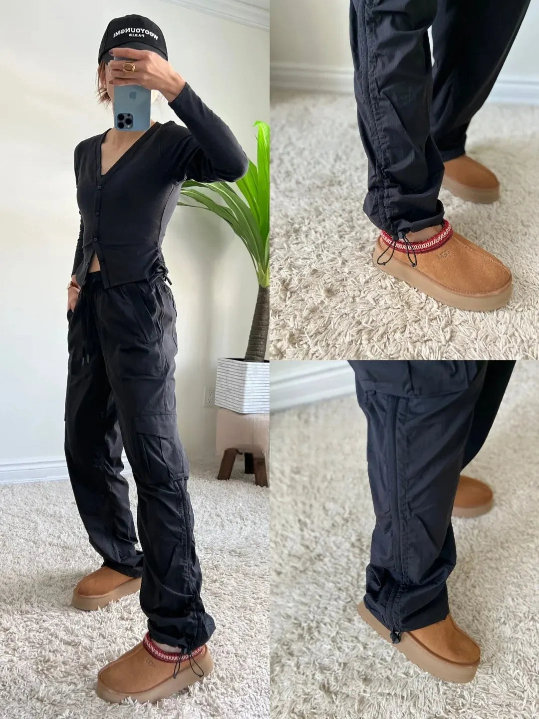 Matching Flowy Linen Look Drawstring Waist Multi Pocket Straight Cargo Street Casual Long Pants