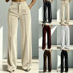 Mid-High Waist Golden Velvet Straight Leg Suit Pants