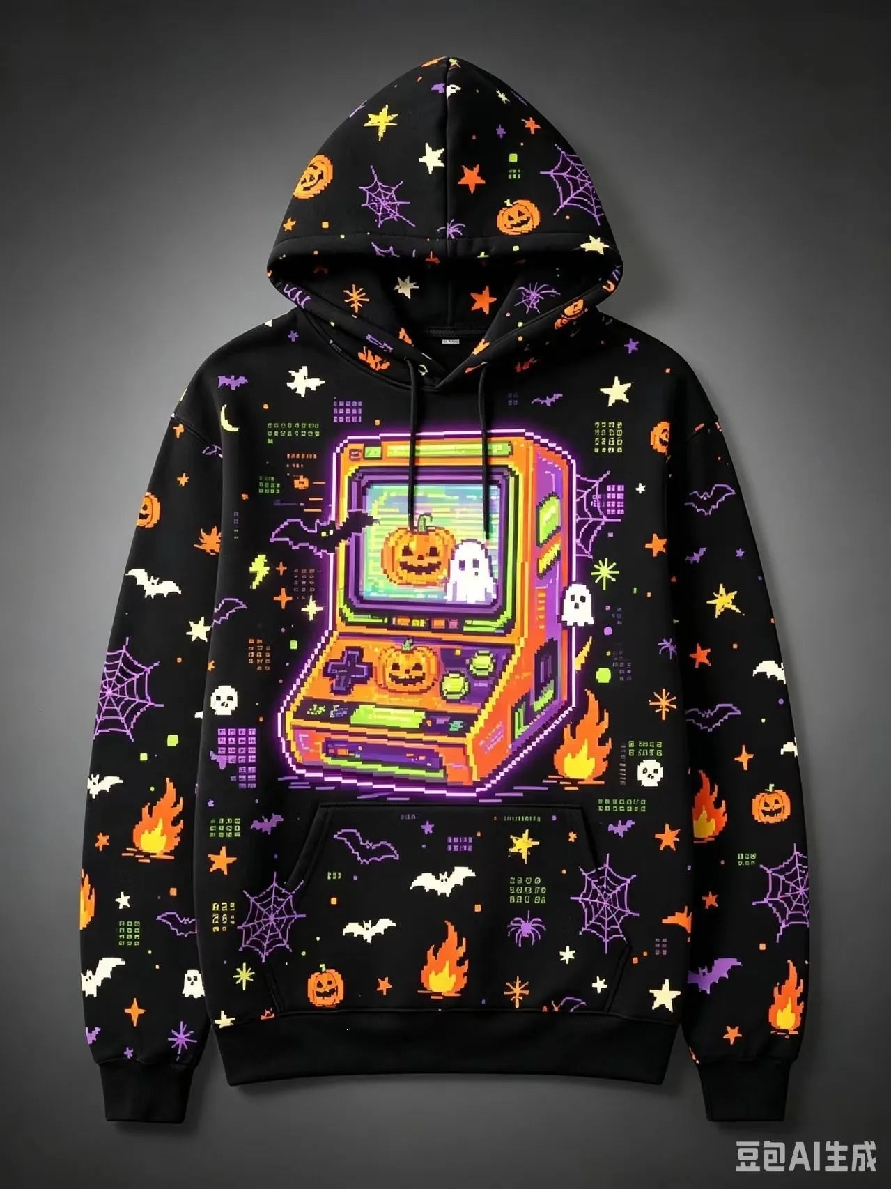 Halloween Black Cat Pumpkin Bat Moon Graphic Hoodie