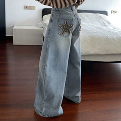 Star Patch Back Pocket Wide Leg Jeans