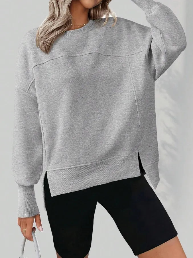 Oversized Side Slit Crewneck Sweatshirt