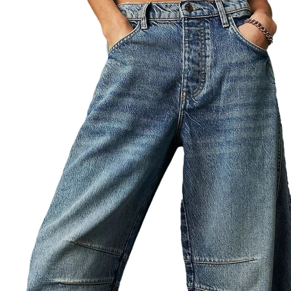 High Waist Loose Straight Leg Washed Jeans