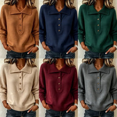 Casual Lapel Collar Knit Pullover, Soft Loose Fit Half Button Long Sleeve Sweater for Fall Winter