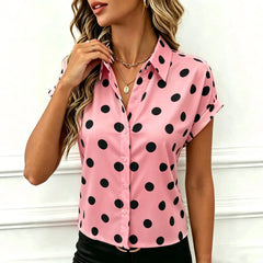 Polka Dot Short Sleeve Button-Down Shirt