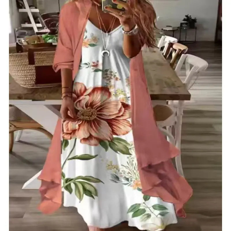 Printed V Neck Cami Long Dress