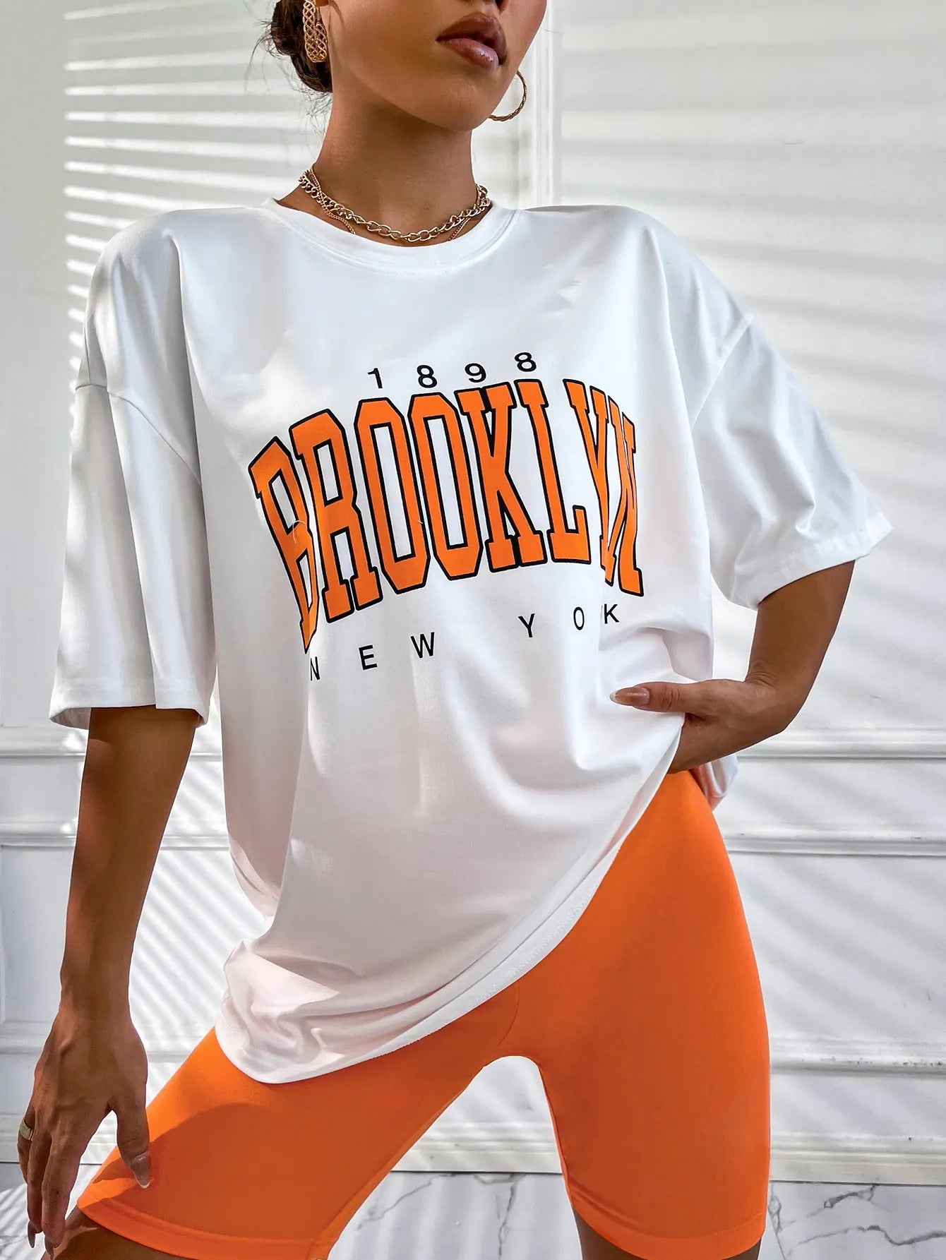 Men's Brooklyn Letter Print Loose Cotton Short Sleeve T-Shirt