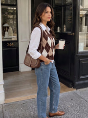Brown Argyle Knit Sweater Vest