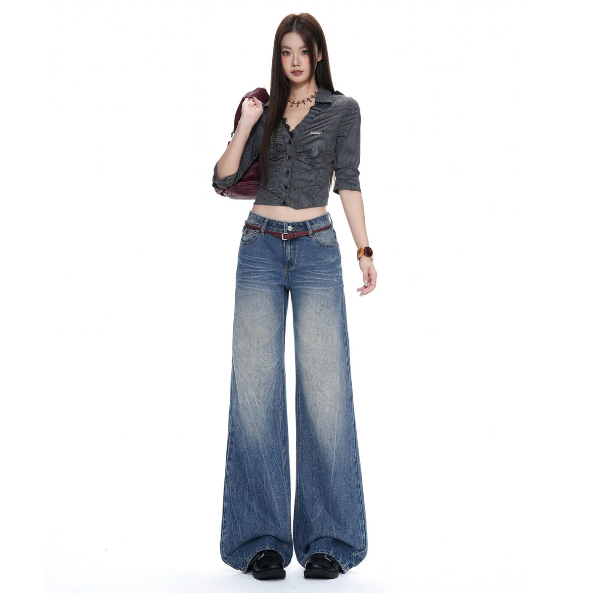 Low Waist Retro Washed Straight Jeans