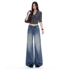 Low Waist Retro Washed Straight Jeans