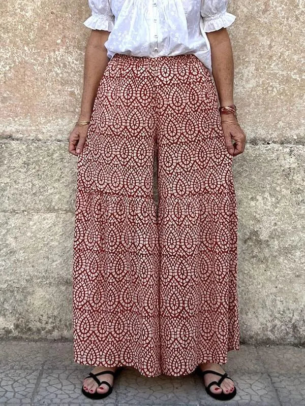 Striped Print High Waist Polyester Flared Wide Leg Long Casual Pants