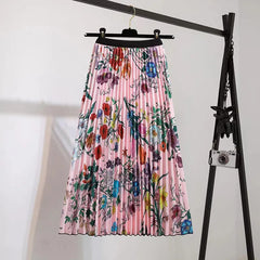Printed Pleated Midi Skirt
