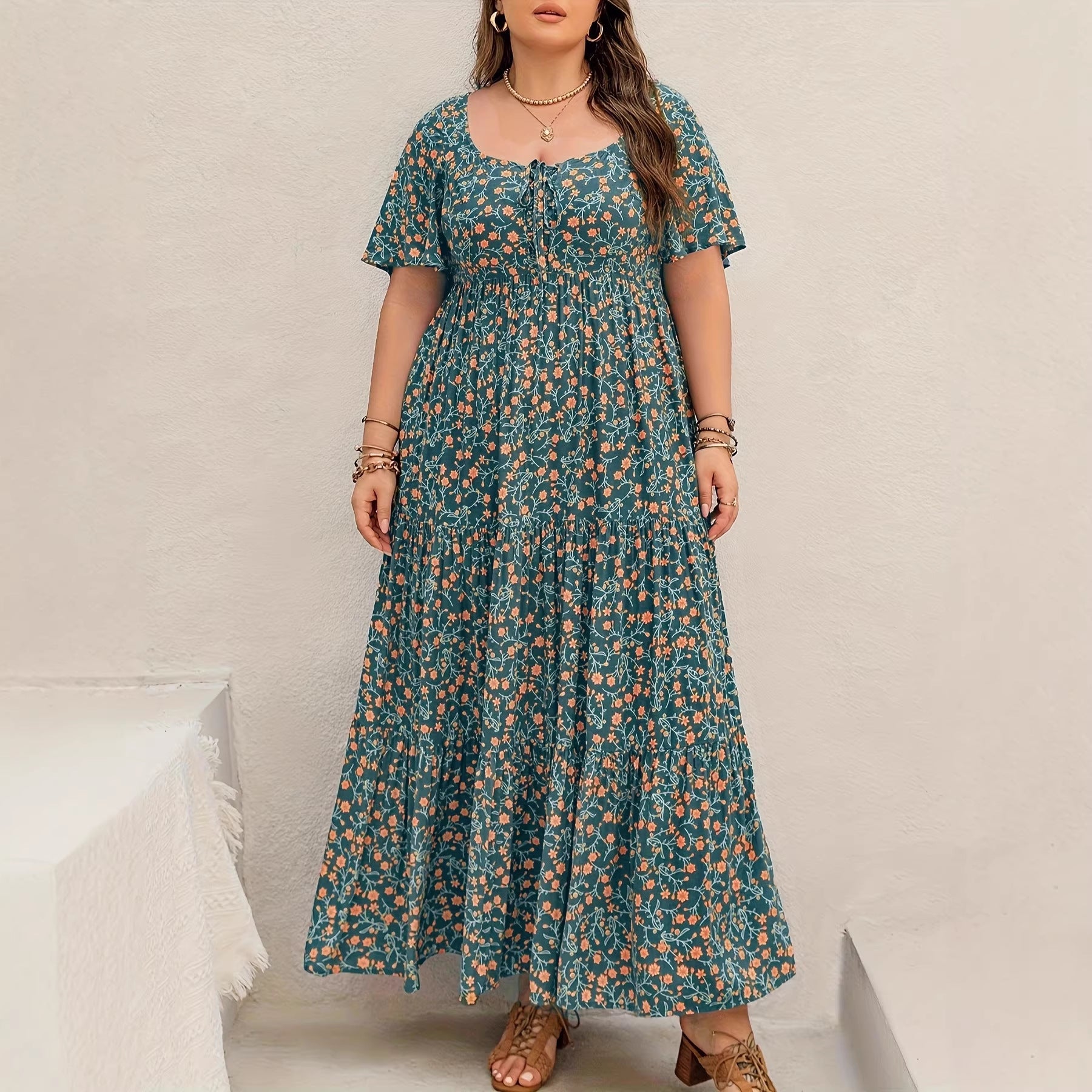 Plus Size Floral Print Maxi Dress
