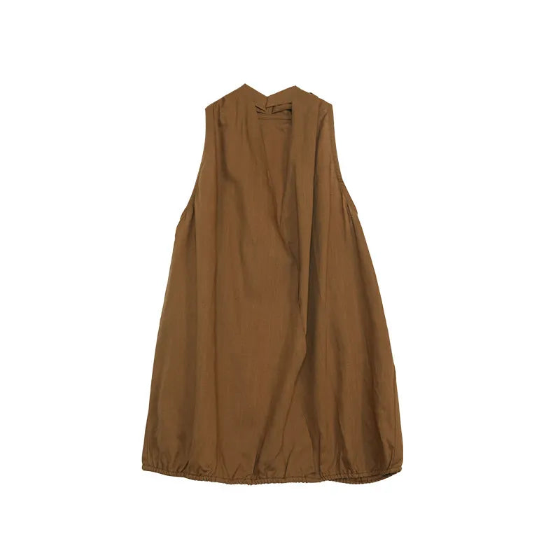 Solid Sleeveless V-Neck Loose Casual Top