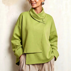 Asymmetric Button Turtleneck Sweatshirt Oversized Long Sleeve Wrap Collar Pullover