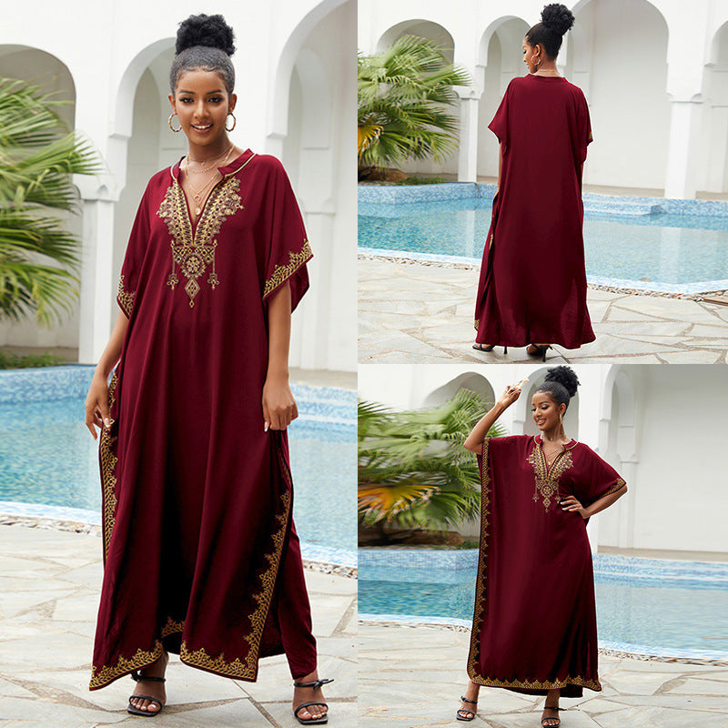 Embroidered Kaftan Maxi Dress