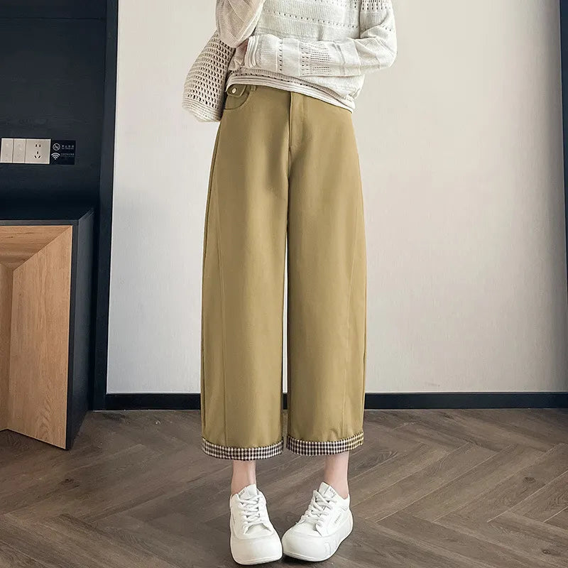 High Waist Contrast Trim Wide Leg Pants