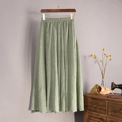 Linen Blend Maxi Skirt High Waist Pleated Flowy Skirt