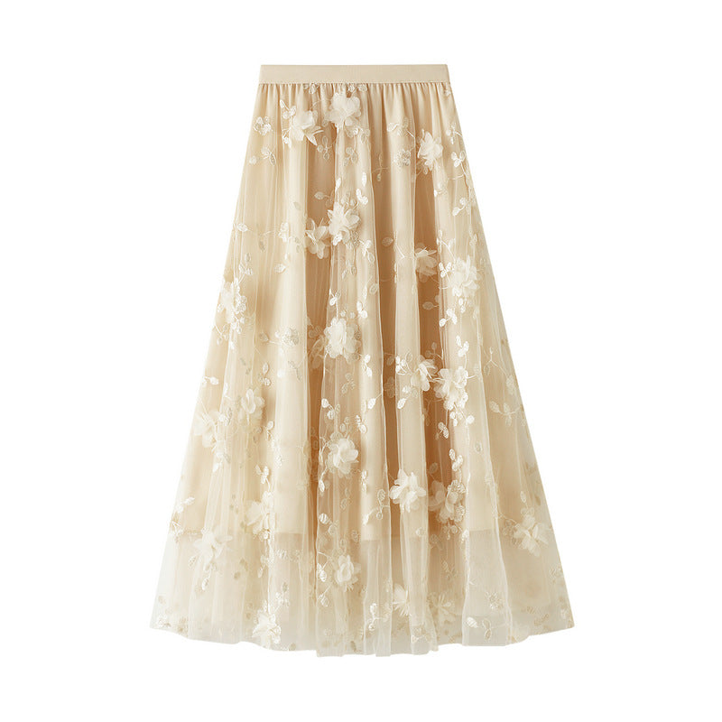 3D Floral Embroidered Tulle Maxi Skirt