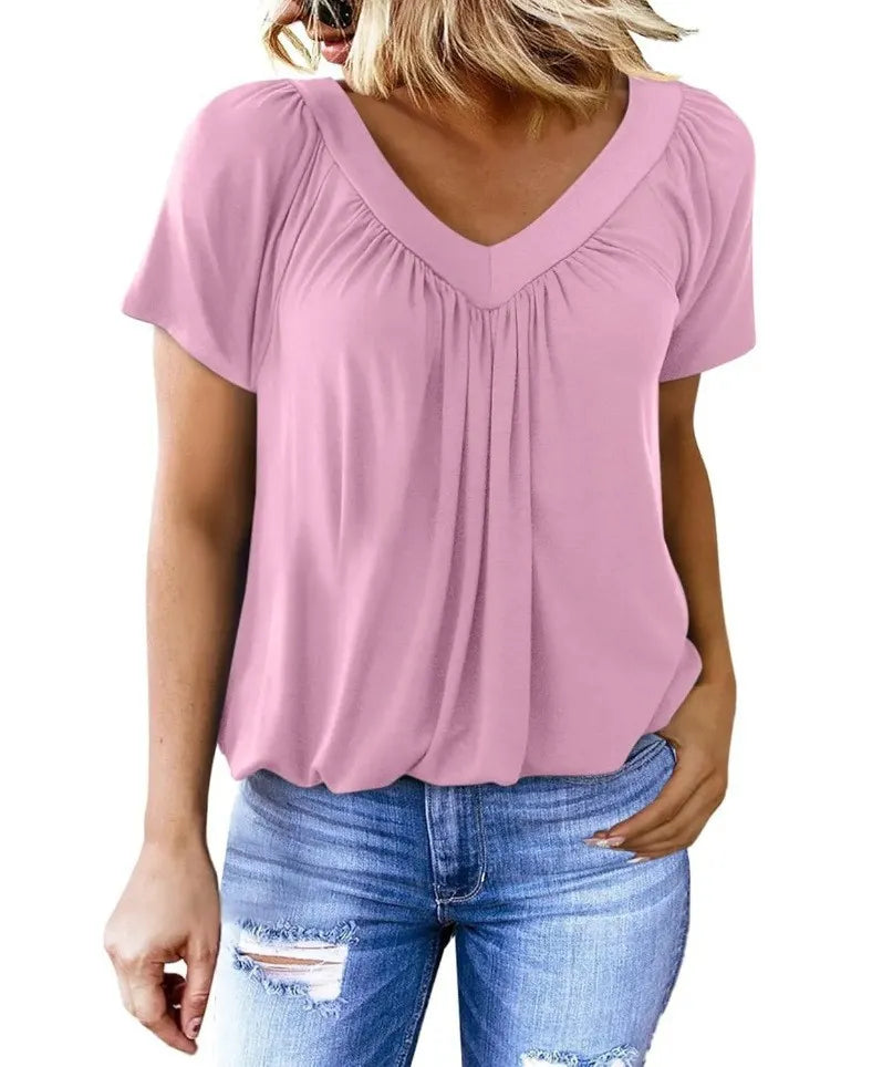 V Neck Ruched Puff Sleeve Top