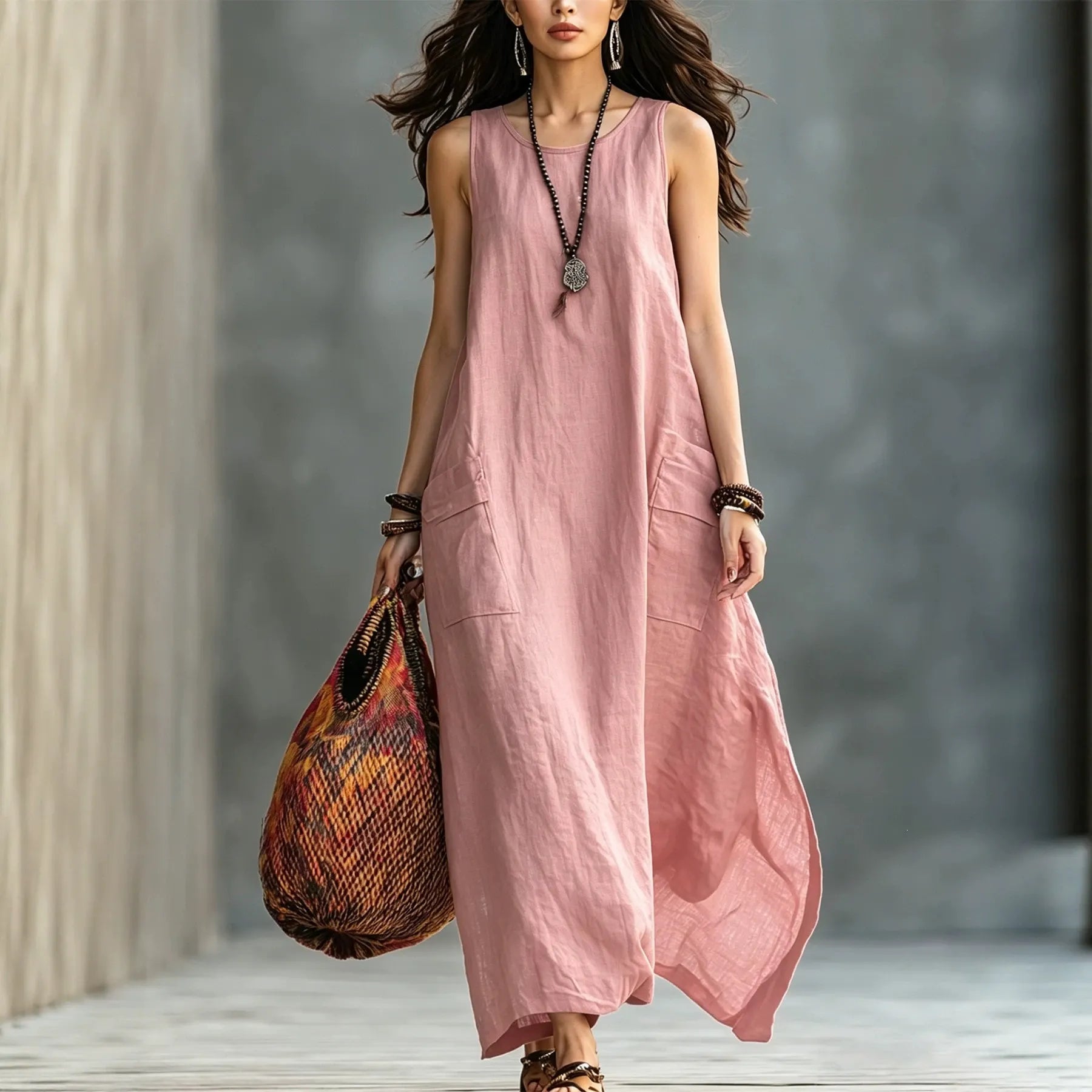 Solid Color Sleeveless A-line Maxi Dress
