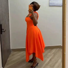 Strap Asymmetric Hem Midi Dress