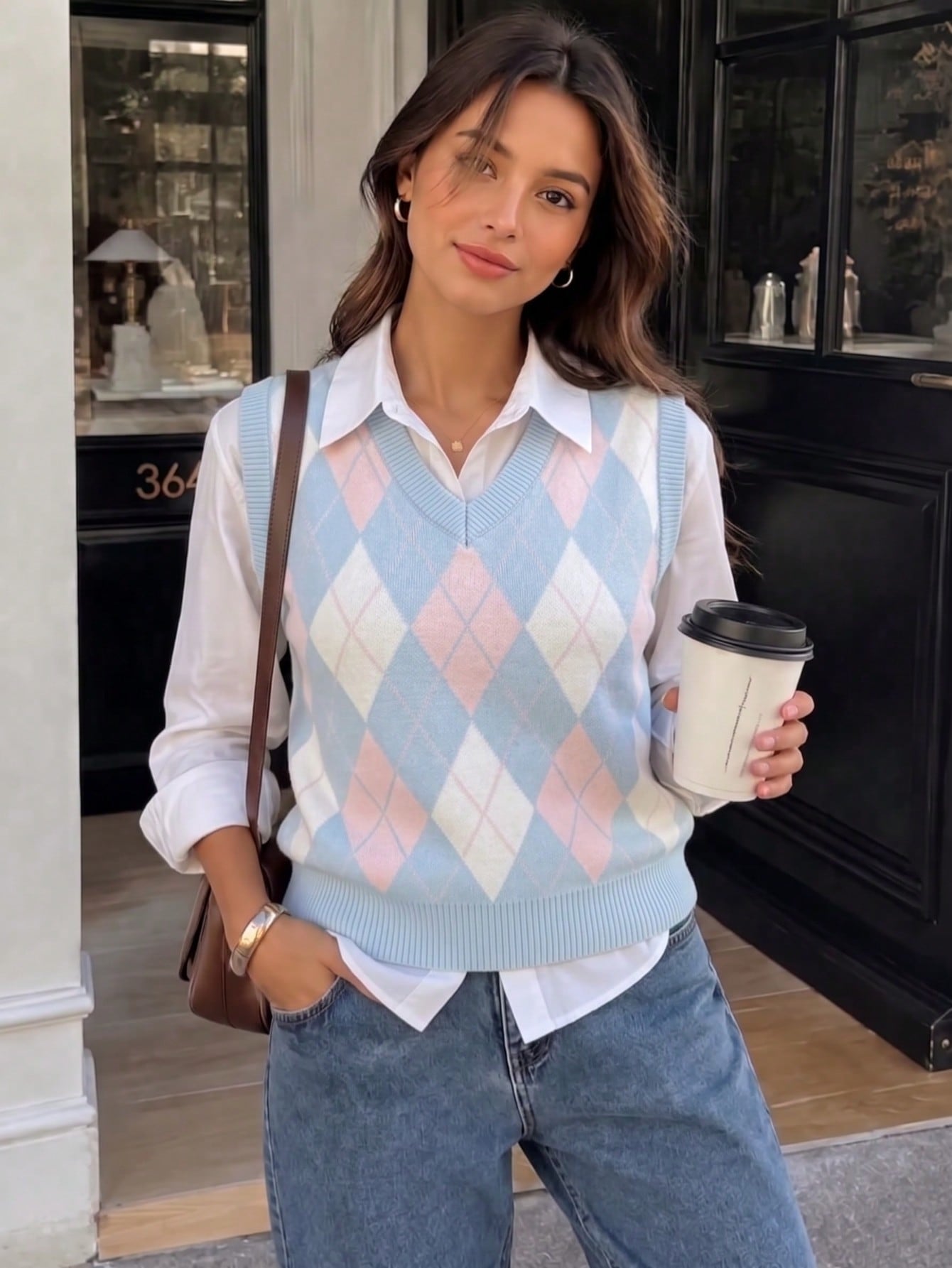 Brown Argyle Knit Sweater Vest