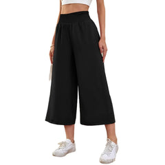 High Waist Smocked Waistband Wide Leg Cropped Pants