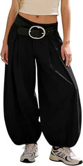 Elastic High Waist Pleated Baggy Harem Jogger Pants