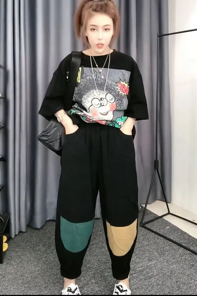 Color Block Patchwork Casual Pants