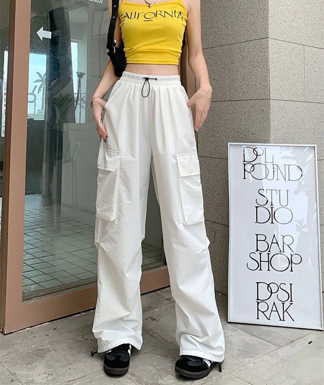 Drawstring Waist Cargo Pants