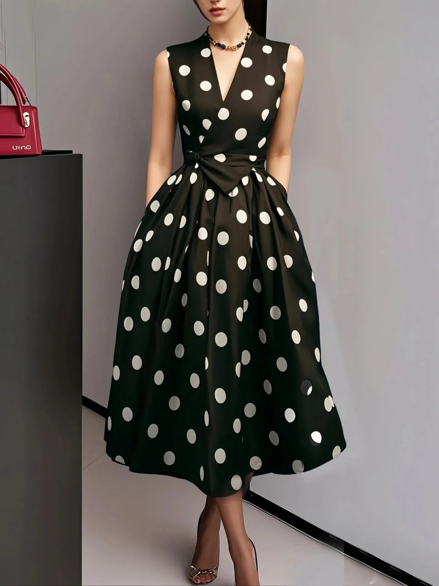 Polka Dot Sleeveless V-Neck Tutu Maxi Dress