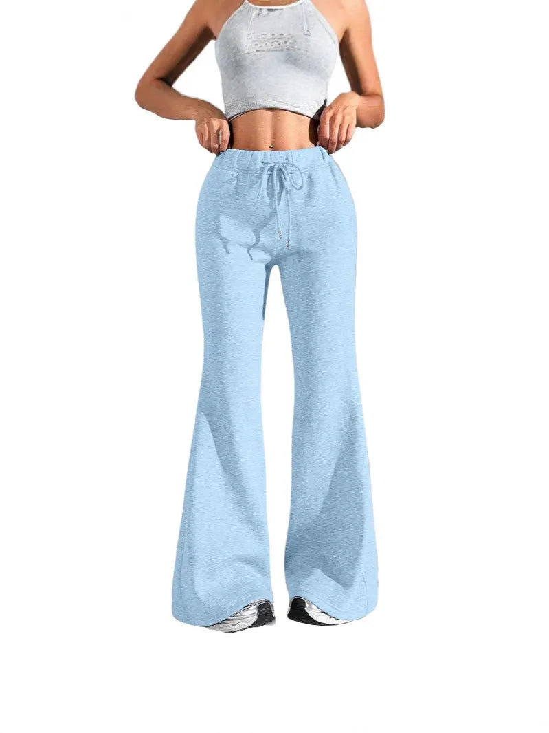 High Waist Flare Sweatpants, Drawstring Wide Leg Lounge Pants