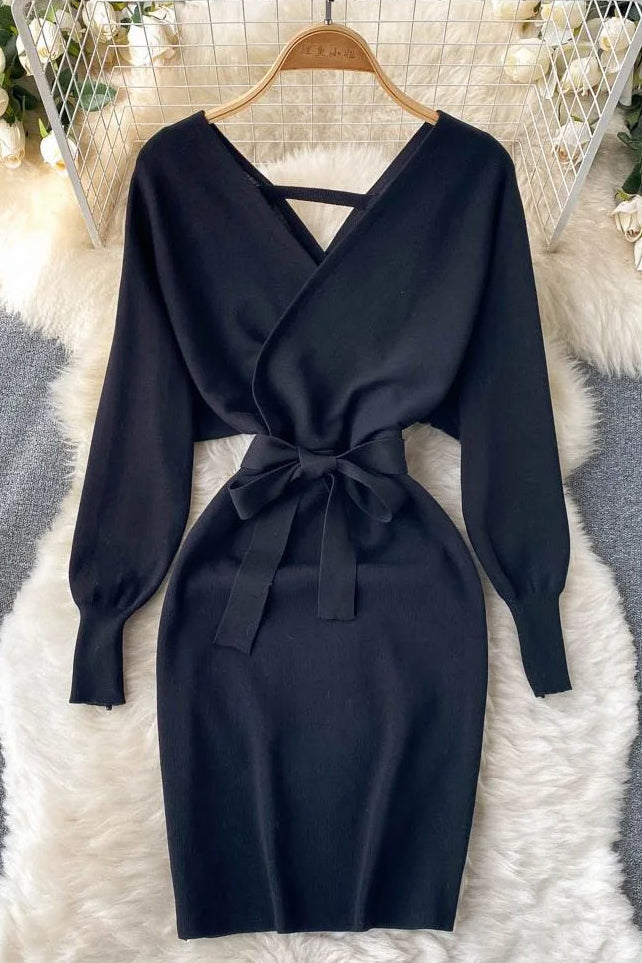 Casual Vestidos Dress Bodycon Knitted Sweater Dress