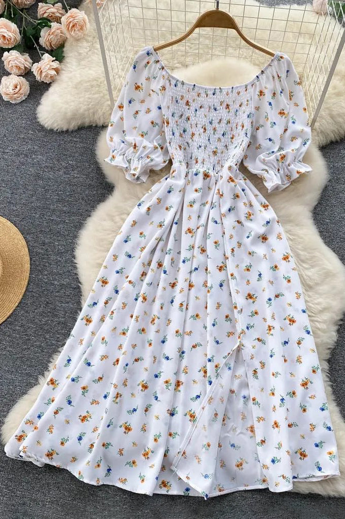 Dress Romantic Floral Print Split Long Dress