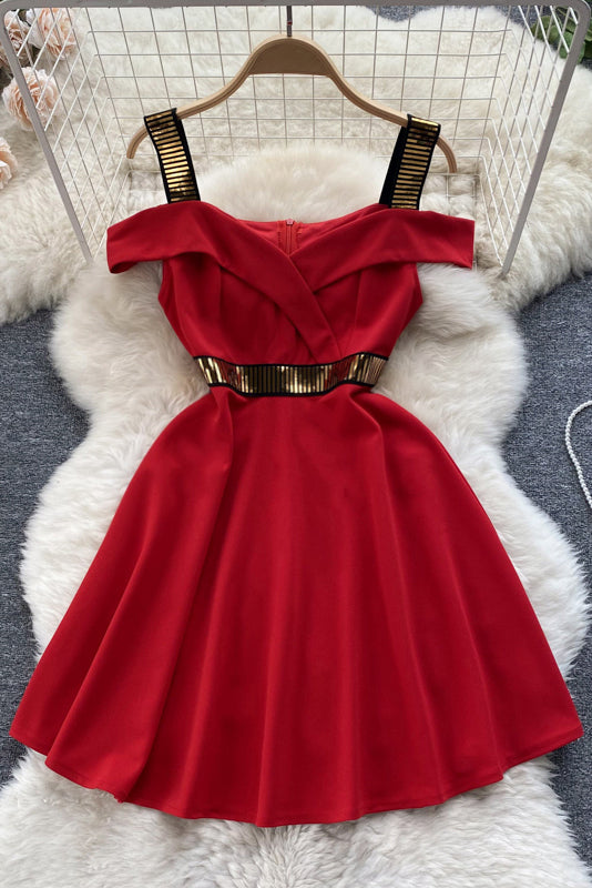 Sequins Off Shoulder Dress Backless Zipper Strap Slash Neck Slim Ladies A Line Mini Dresses