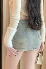 Retro High Waist Denim Skirt