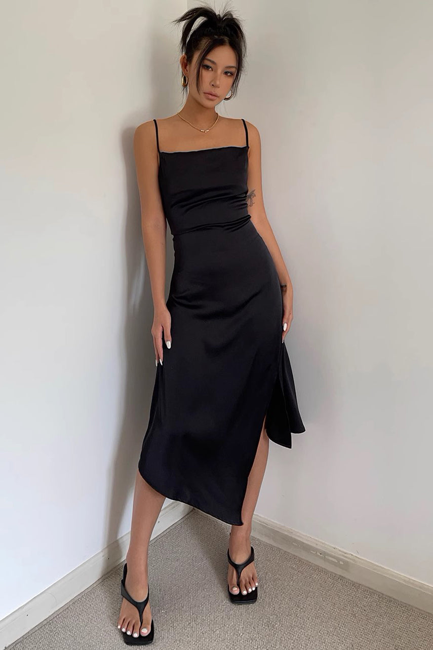 Backless Satin Strap Dress