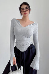 V-Neck Long Sleeve T-Shirt Tight Top
