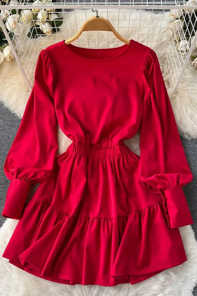 Slim Waist Short Dress Casual Long Sleeve A-line Female Dresses