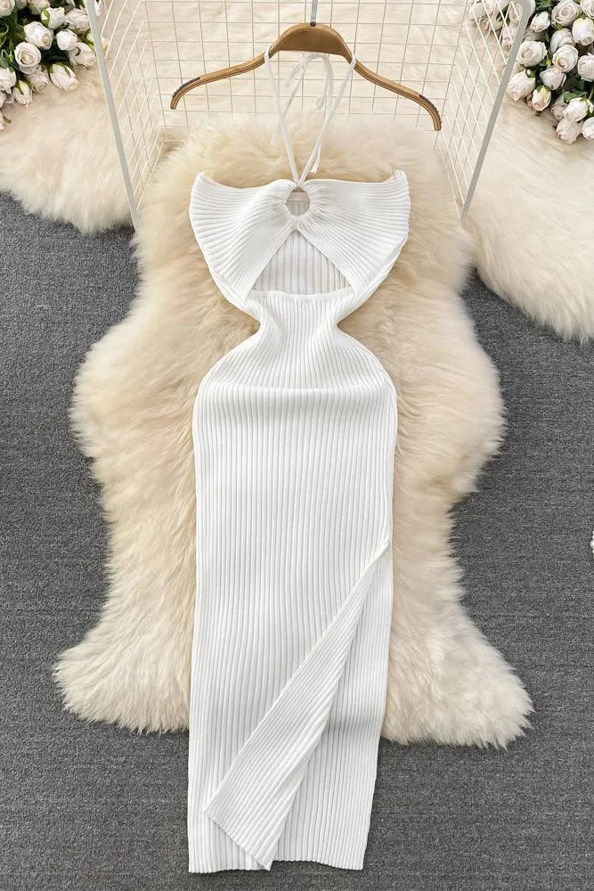 Dress Knitted Strapless Wrap Hips High Split Bodycon Dress