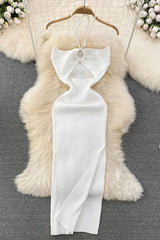 Dress Knitted Strapless Wrap Hips High Split Bodycon Dress