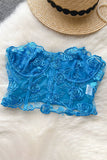 Floral Lace Embroidery Crop Top Patchwork Strapless Bra Bustier Short Tank Top