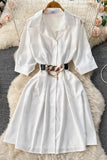 Elegant Dress Vintage Turn-down Collar Casual A-line Shirt Dress