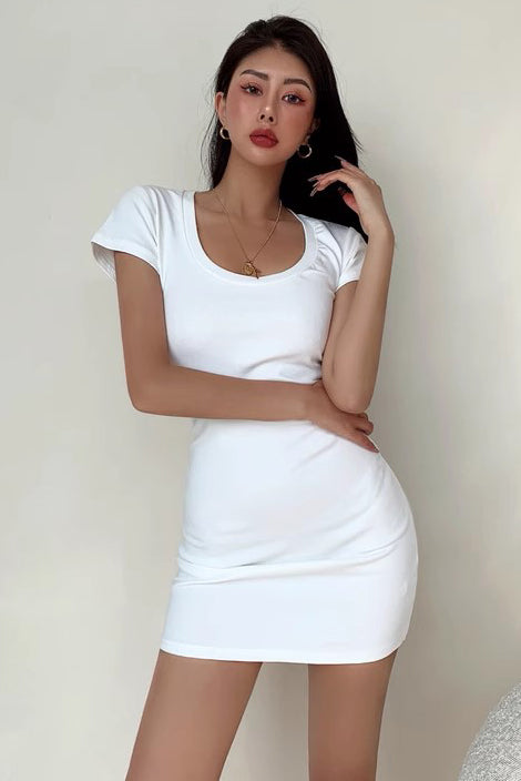 U-Neck Tight Wrap Buttocks Mini Dress