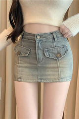 Retro High Waist Denim Skirt