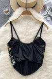 Embroidery Strap Camisole Retro Elastic Lace Backless Slim Tank Tops